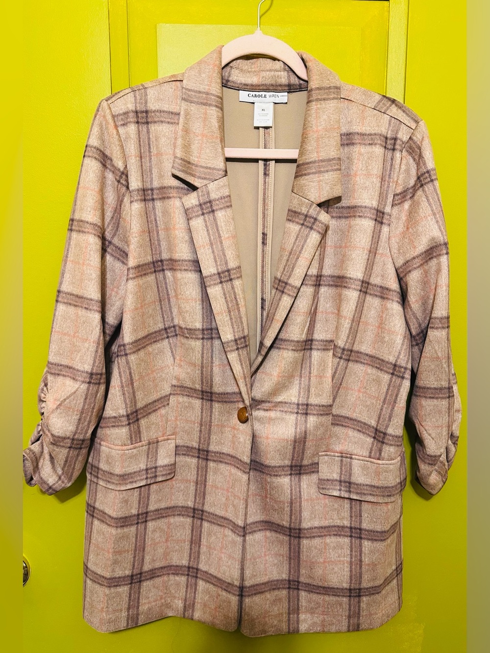 Carole Little Taupe Plaid Single-Button Blazer